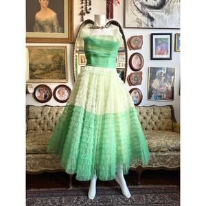 Blue Bones x Rumors Vintage 50s Green Tulle Tiered Ruffle Bustier Dress Size S